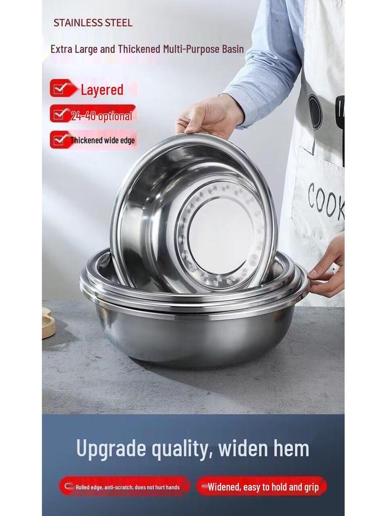 Extra Thick Non-Magnetic Stainless Steel Basin for Vegetables, Dough, and Face Washing