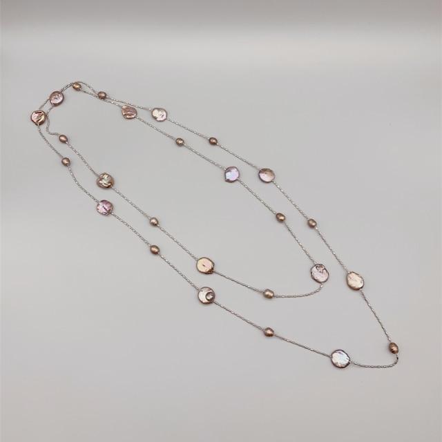 Freshwater Rice Pearls Coin Pearls Long Pendant Necklace Girls Floating Style Stainless Steel For Women Chain Classic Giveaway GiftClassic Necklaces