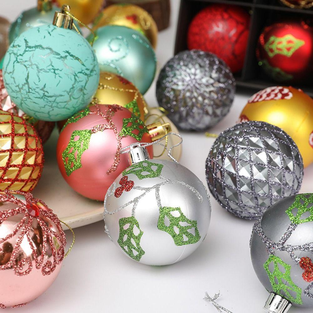 12pcs 6cm Painted Christmas Balls Pendant Plastic Xmas Tree Pendants  Home New Year Festival Gift