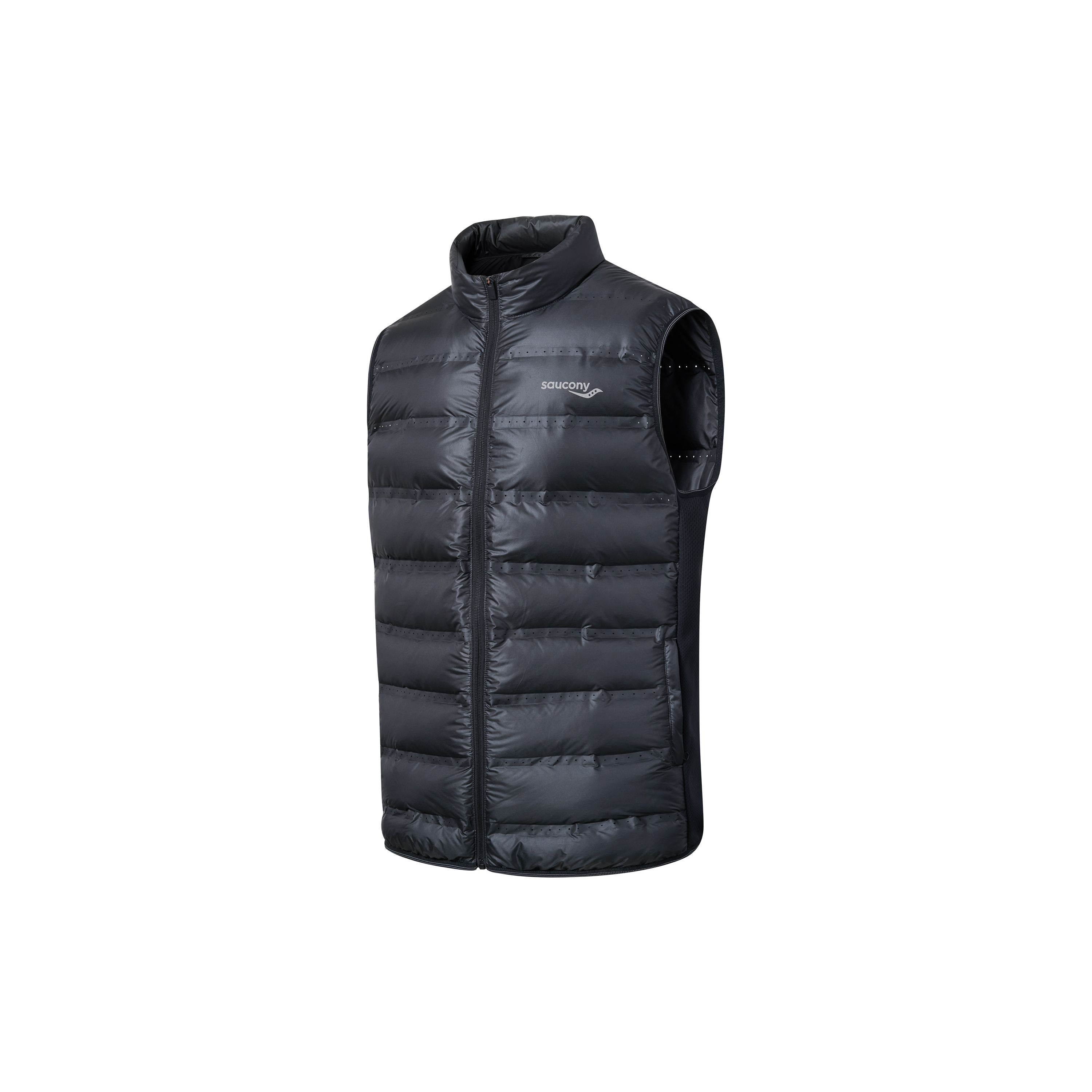 Saucony Solid Color Casual Zip Stand Collar Down Vest Men vest Black SC2249115A-BK01 L