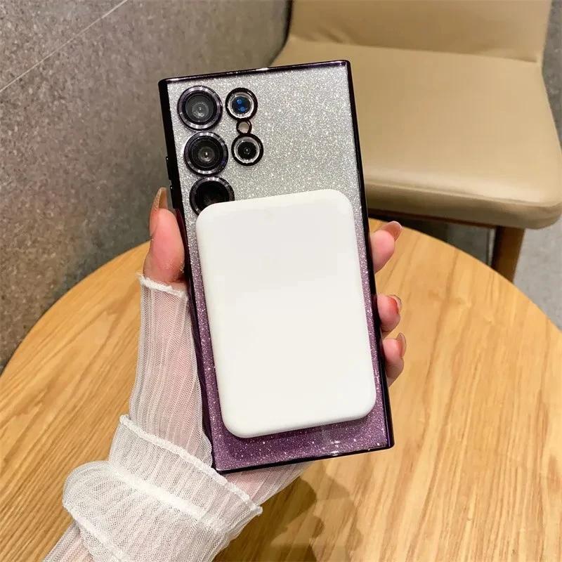 Glitter Luxury Magnetic Woman Case For Magsafe For Samsung Galaxy S26 S24 FE S23 S22 S25 Ultra Plus Wireless Charging Cover