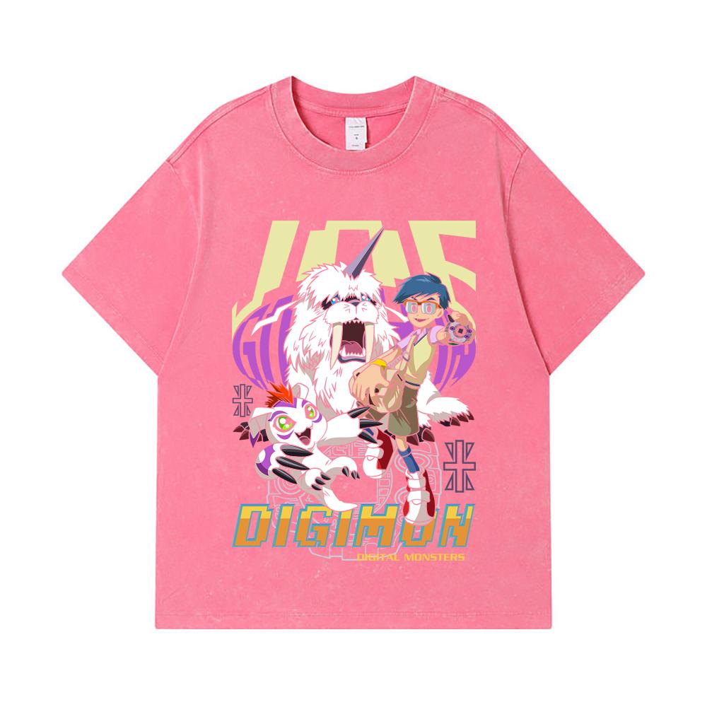 275 GSM Washed T-shirts 100% Cotton Digimon V4 Gomamon Print Unisex Heavy Cotton T Shirt