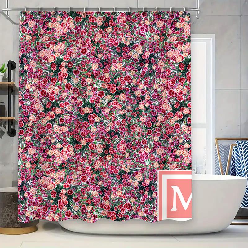

Pink Floral Shower Curtain Bathroom Decorative Liner Waterproof Fabric Modern Decor Customizable Size M 180X240Cm (71X94) W60H190(CM)-1 Pcs