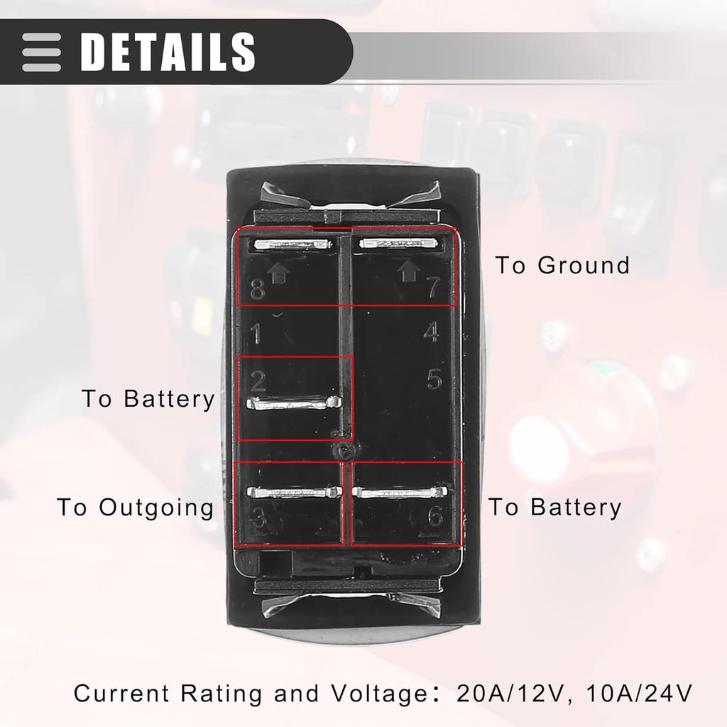 Motoforti Universal Fog Lights, 5 Pin Toggle Rocker SPST Switch Laser ON/OFF Button, 20A/12V 10A/24V, Waterproof for Car, Plastic, White LED Lighted