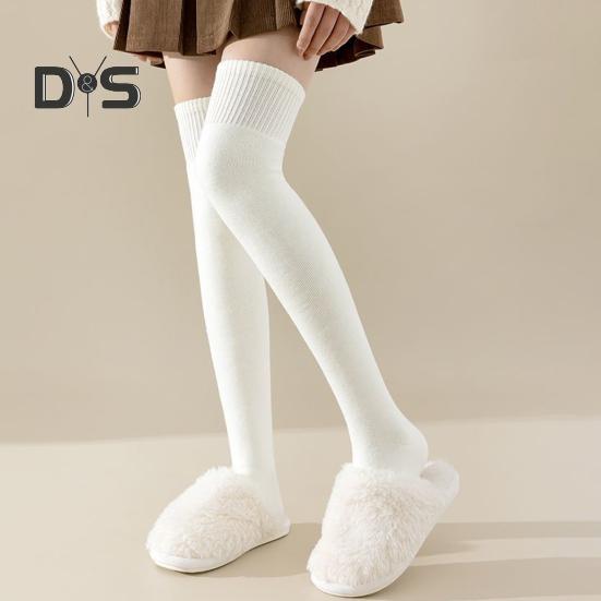 1 Pair Women Winter Socks Tihick Plush Over Knee Socks Anti-slip Solid Color Warm Thickened Stockings Warmth Socks for Various Occasions
