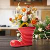 Boot Vase For Flowers Red Ceramic Planter Arrangements Boot Vase For Indoor Home Porch Farmhouse Christmas Holiday Table