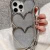 Silber galvanisierte Liebesherz-Ketten-Handyhülle für iPhone 13 Pro Max & 11