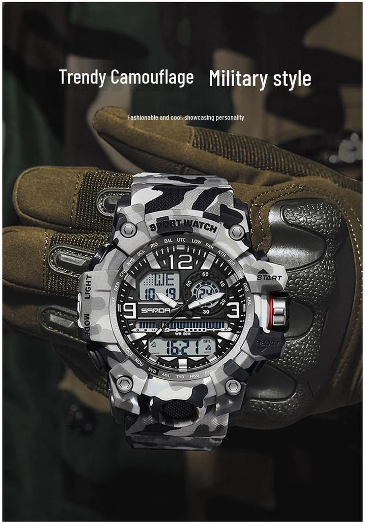 SANDA Youth Camouflage Sports Watch - Cool Dual Display, Waterproof Men's Electronic Watch