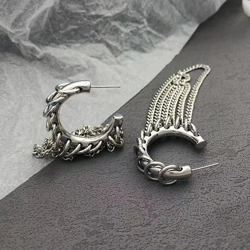 Long Tassel Earrings Fashionable European American Design Metal Chain Earrings Women's Party Gifts Cool Trendy Ear Accessories