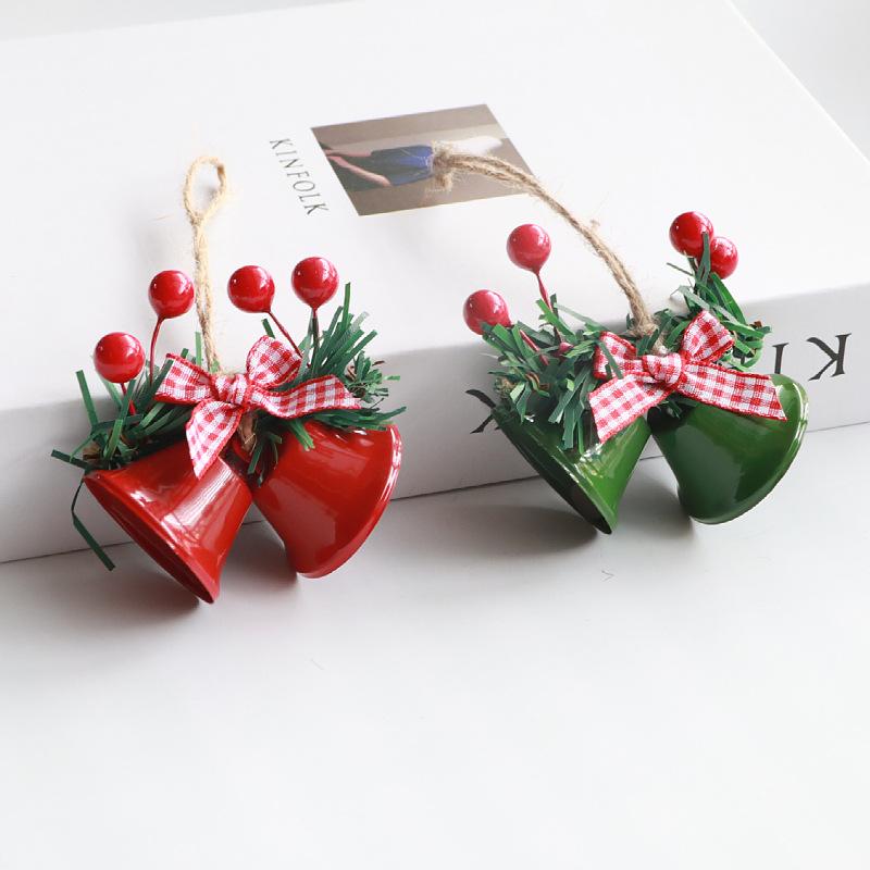 Christmas Decoration Double Horn Bell Window Christmas Tree Pendant Handmade DIY Accessories Metal Bell Pendant