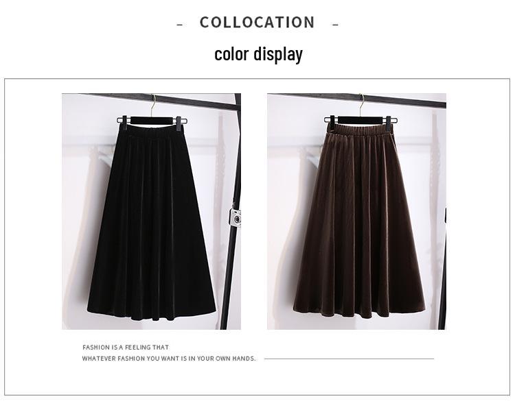 Plus Size High Waist Velvet A-Line Skirt for Women - Spring/Autumn Elastic Waist Slimming Long Skirt