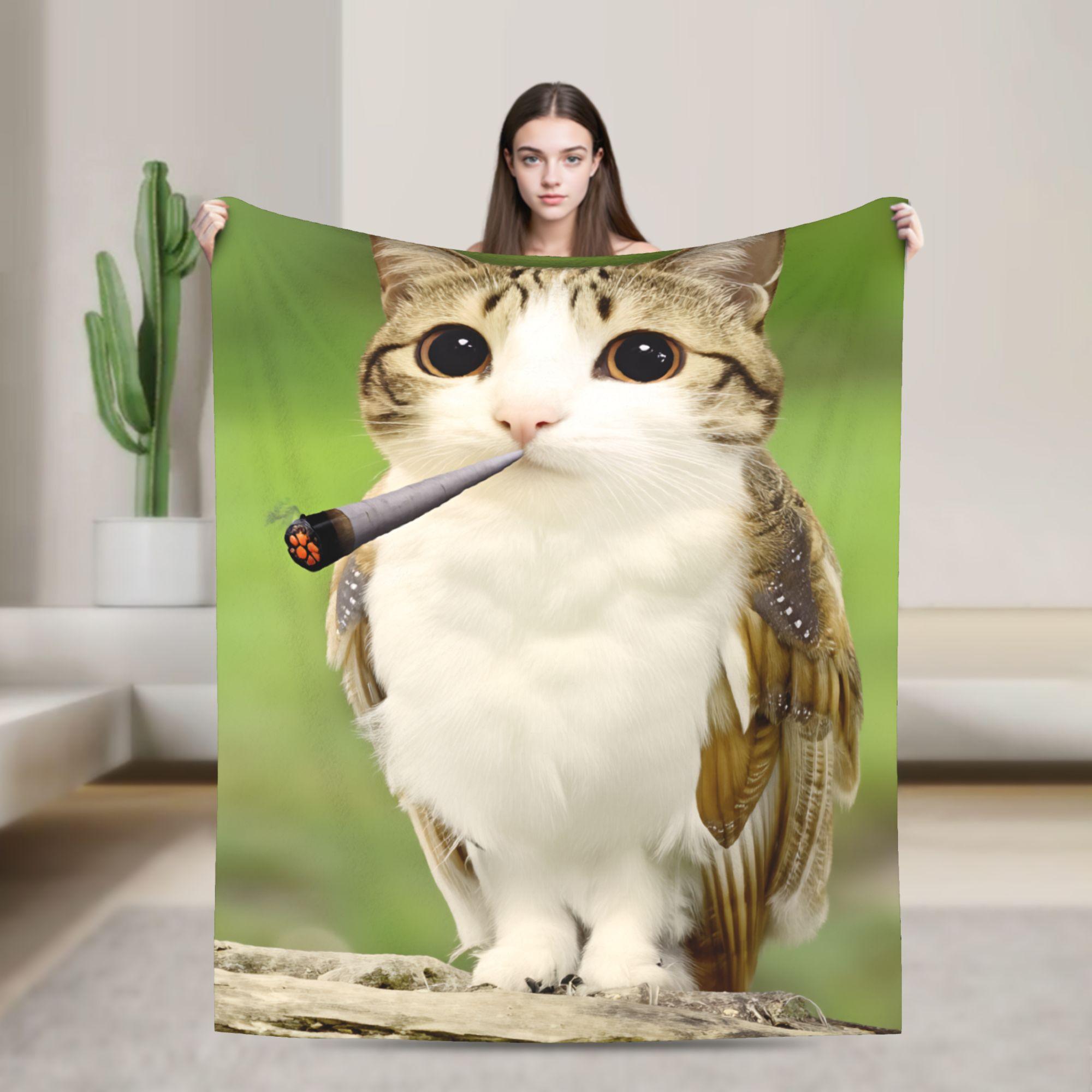 

Meowl gato búho juguete de peluche Animal_1 manta calidad súper suave manta invierno avión viaje sofá cama novedad colcha 75x90cm