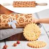 Halloween Embossed Rolling Pin Roller with Themed Symbols Wood Engraved for Baking