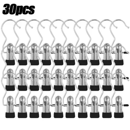 Anti Rust and Windproof Laundry Clip for Pants/towels/socks, Space Saving Stainless Steel Hanger with Hooks-