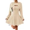 Women's Fashionable Casual Solid-color Long-sleeved Hooded Short Top + Sleeveless Dress Set