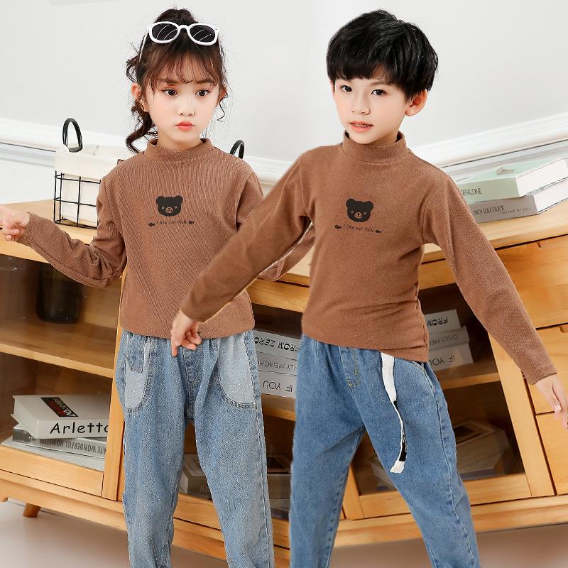 Kids  Autumn-Winter Warm Half-High Collar Long Sleeve Base Layer Top 130 cm