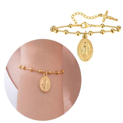 Pulseira de Corrente de Cobra Minimalista Vintage para Mulheres, Pulseira com Contas de Rosário e Cruz, Joia de Pulso da Moda, Adequada para Presentes