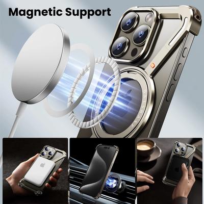 Oatsbasf Μεταλλική Θήκη Magsafe για iPhone 13/14/15/16 Pro Max Θήκη Κινητού Χωρίς Πλαίσιο Μαγνητικό Προστατευτικό Δακτύλιος Στήριξης 360° Περιστρεφόμενος