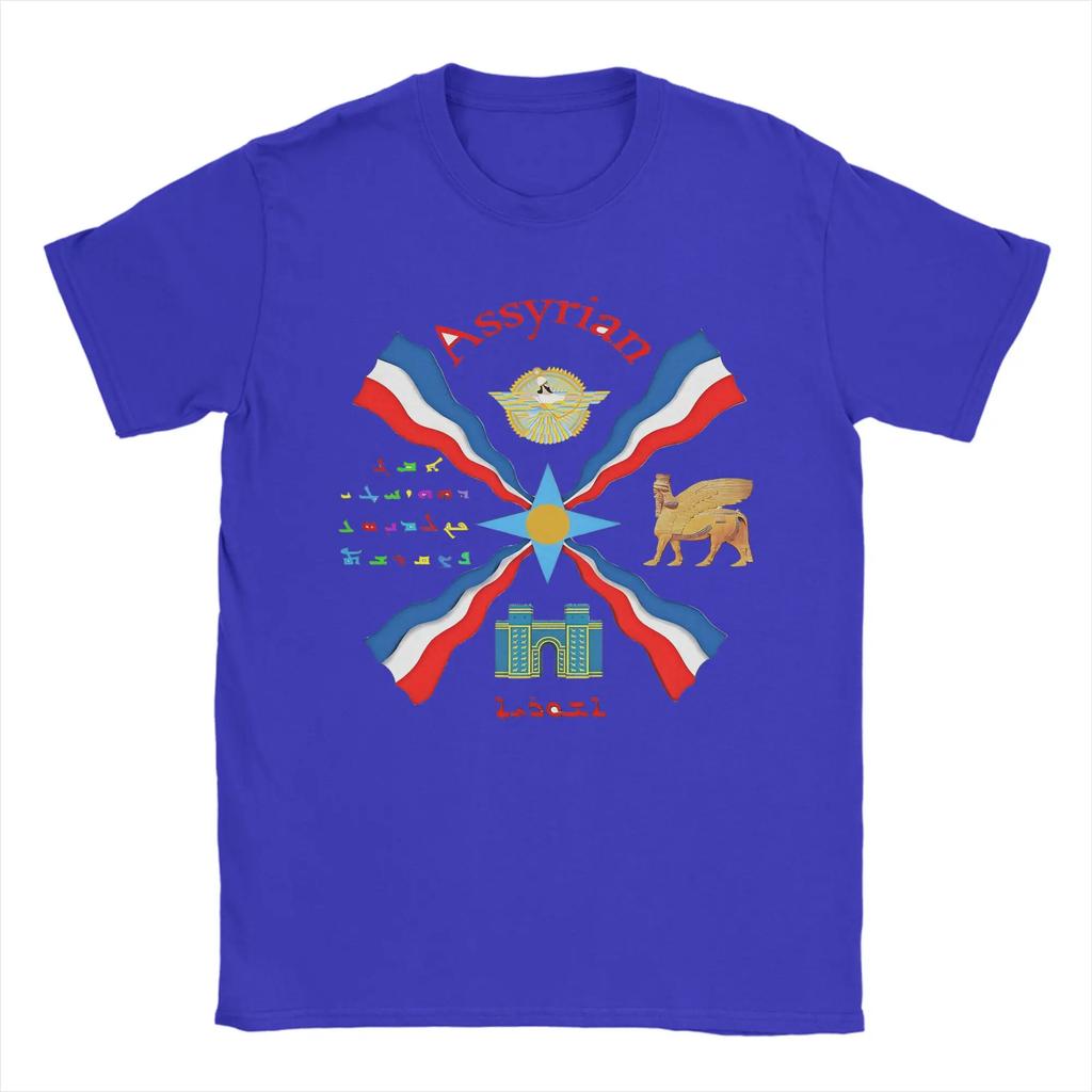 Assyrian Flag  T Shirts for Men Cotton Hipster T-Shirt Round Collar  Tee Shirt Short Sleeve Clothing Plus Size