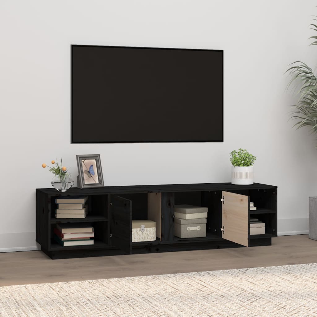 Vidaxl Szafka Pod Tv, Czarna, 156X40X40 Cm, Lite Drewno Sosnowe