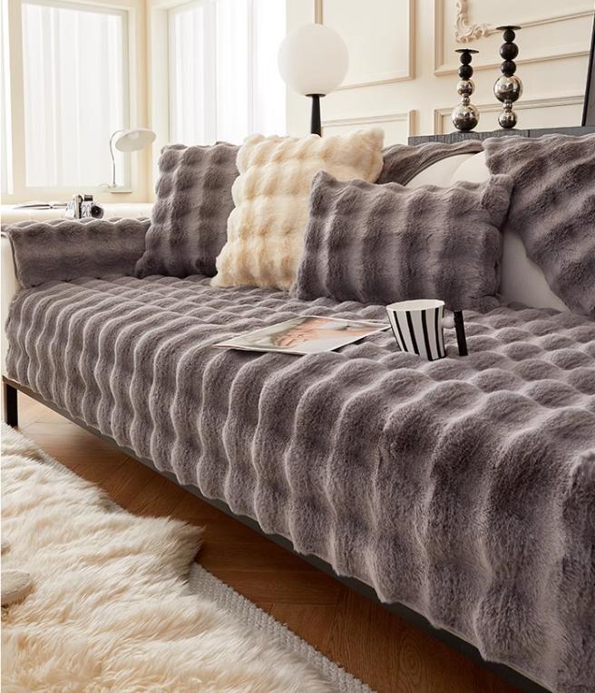 Black Bubbles Plush Sofa Cushion Couch Covers Solid Color Winter Thicken Sofa  Towel L Corner Soft Slipcovers Living Room Decor