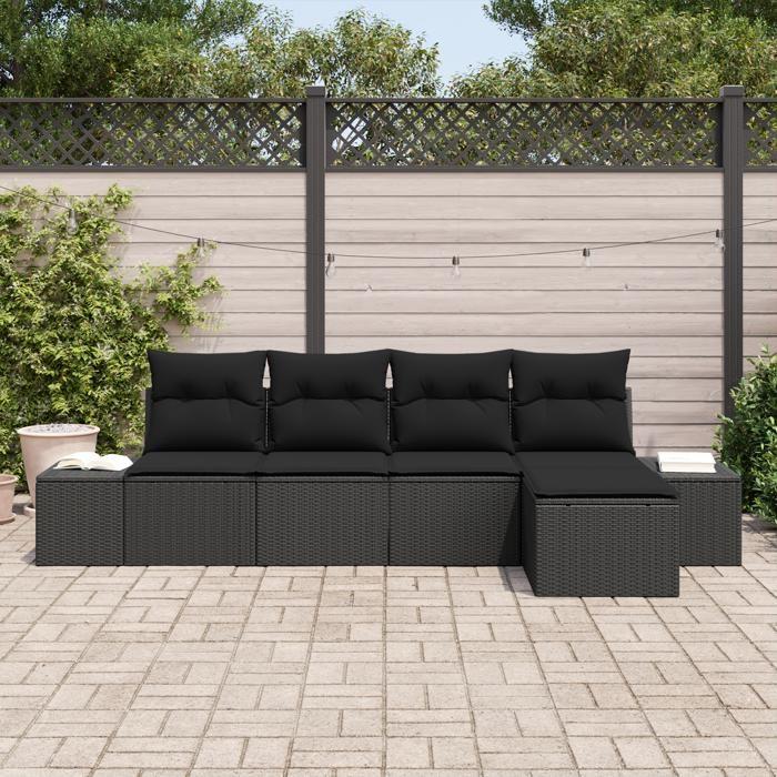 VidaXL Ensemble de canapé de jardin 5 pièces avec coussins en poly rattan noir 3347023