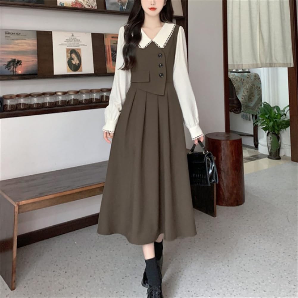 Long Dress for Shirt Layered Long Midi Dress Commuting Photo [Yhsuoxfd] Women, Dress, Look, Sleeves, Length, A-Line, Elegant, Figure-Flattering,
