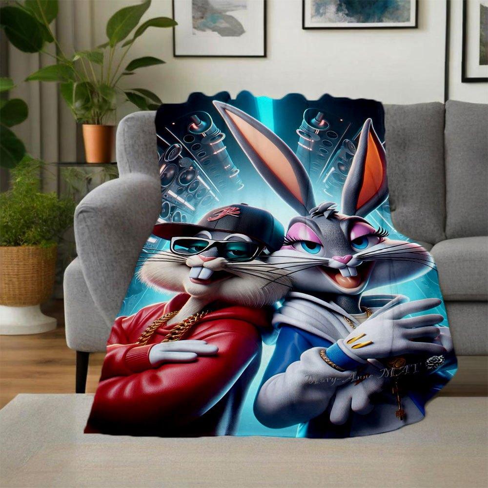 "Looney Tunes: Bugs Bunny & Lola Bunny Streetwear Art Print"Blanket Flannel Throw Blanket for Sofa, Bed, Travel, Camping, Office