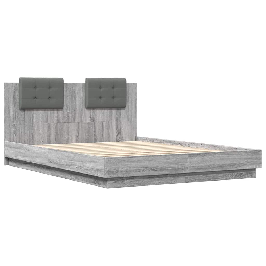 Bed Frame with Headboard and LED Lights Grey Sonoma 150x200 cm