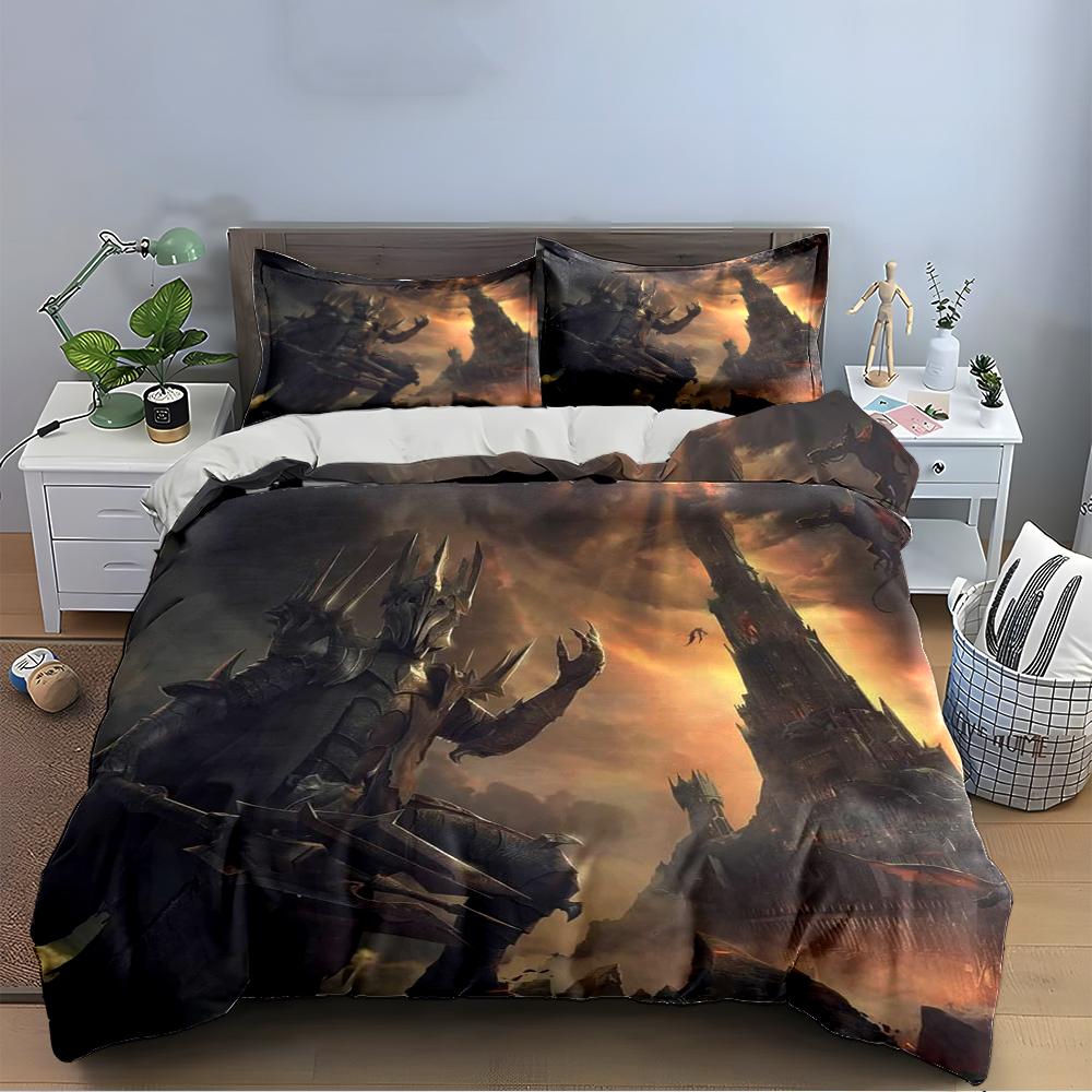 Fantasy Dark Warrior and Tower Bedding Set Bedding set (1 duvet cover, 2 pillowcases, duvet not included)