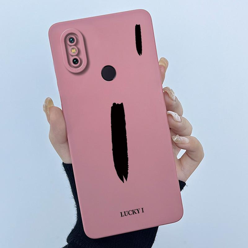 Lucky Initial Letter Phone Case For Xiaomi Mi A2 (Mi 6X) Casing Full Protect Camera Lens Shockproof TPU Soft Matte Cover Bumper