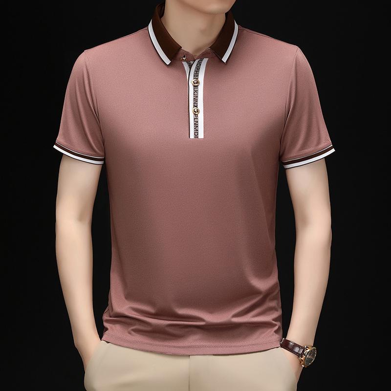 T-Shirt Medium Loose Business Casual Lapel Short-Sleeved Color Matching Letter Polo Shirt Men