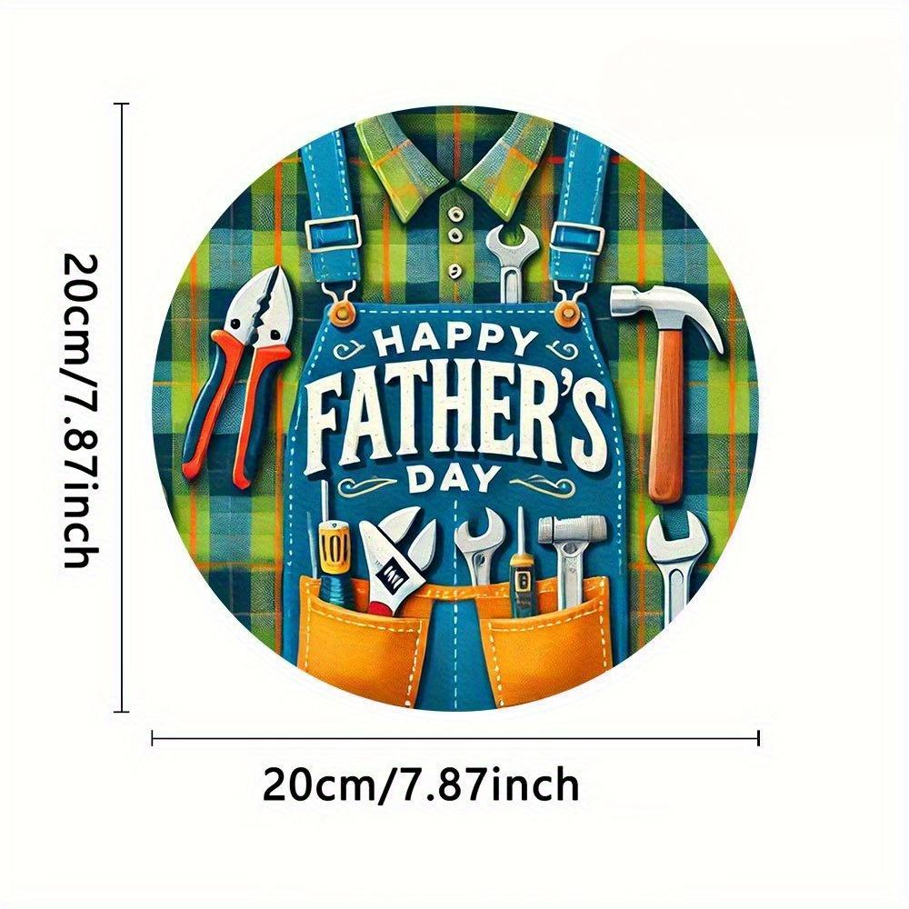 

2d Flat 20*20cm, Vintage Wooden Happy Father s Day Decoration Round Tool Belt Design with Plaid and Tools, for Home, Kitchen, Garden, Bedroom, Bar. 20*20cm