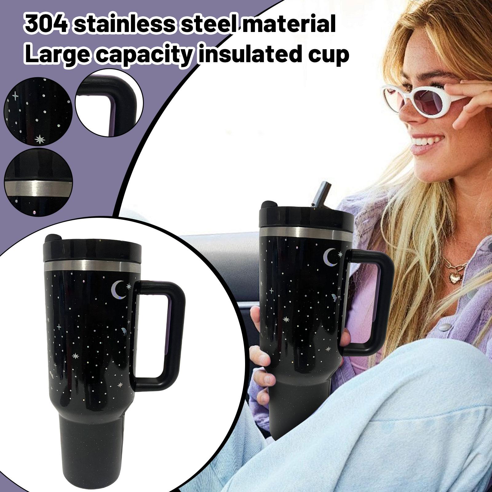 

40oz Stainless Steel Tumbler With Handle, Large Capacity Insulated Travel Mug With Lid & Straw, 304 Stainless Steel Coffee Cup For Car, Home One Size