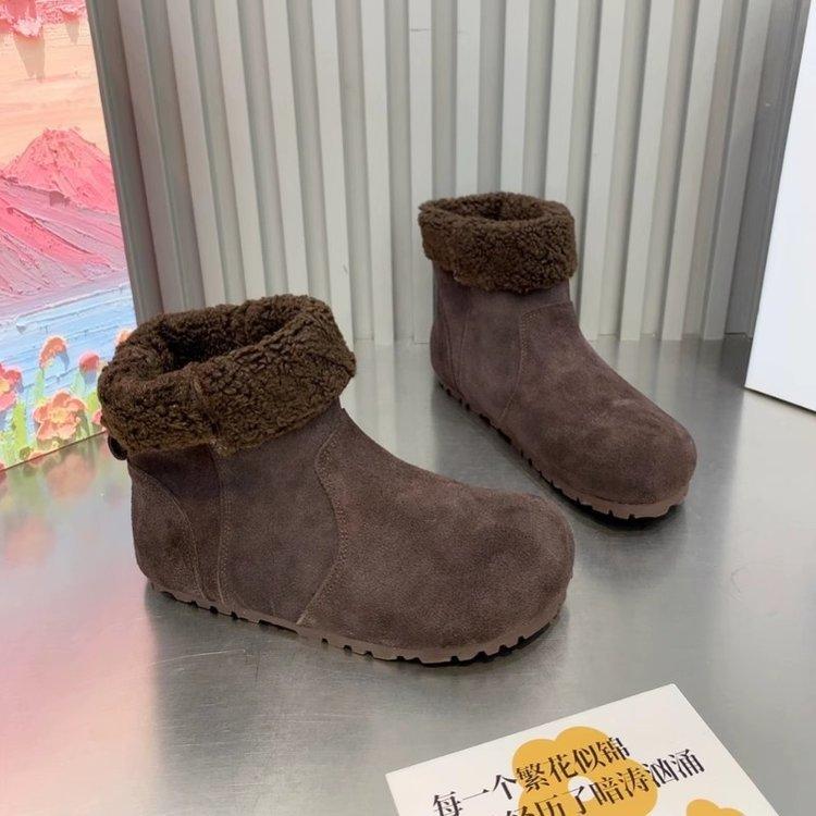 

Soft leather version~ cotton shoes women s flat-soled velvet big-headed short boots 2025 winter new matte non-slip warm snow boots 35 темно-коричневого