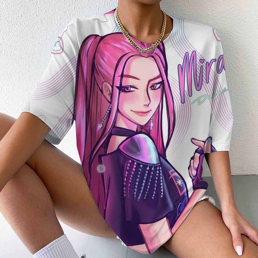 Cute Hot KPop Demon Hunters Print T-shirt Summer Casual Loose T Shirt Women Men Harajuku Shirts