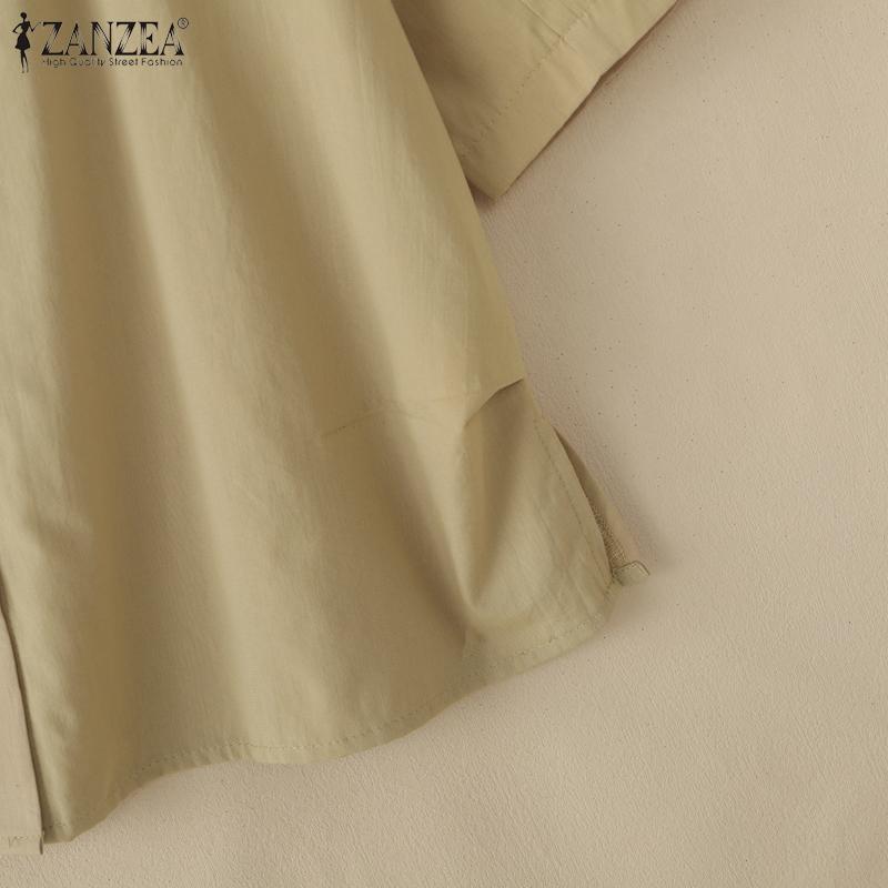 ZANZEA Women Casual Round Neck Loose Summer Half Sleeve Blouse