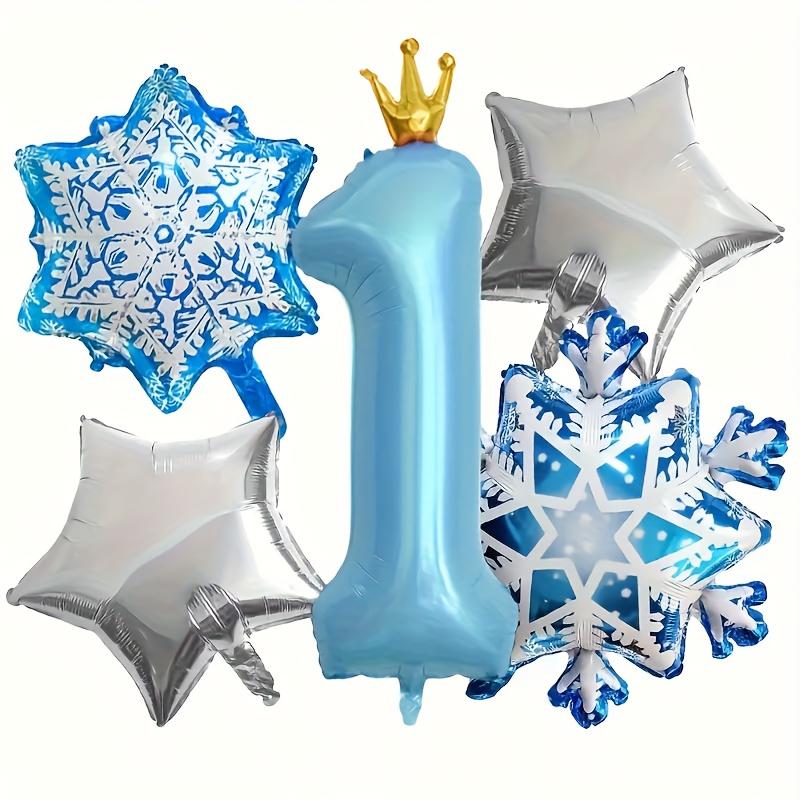 5/6Pcs SnowFlake Foil Balloons with 40inch Blue Crown Number Balloon for Princess Theme Birthday Party Decorats Baby Shower