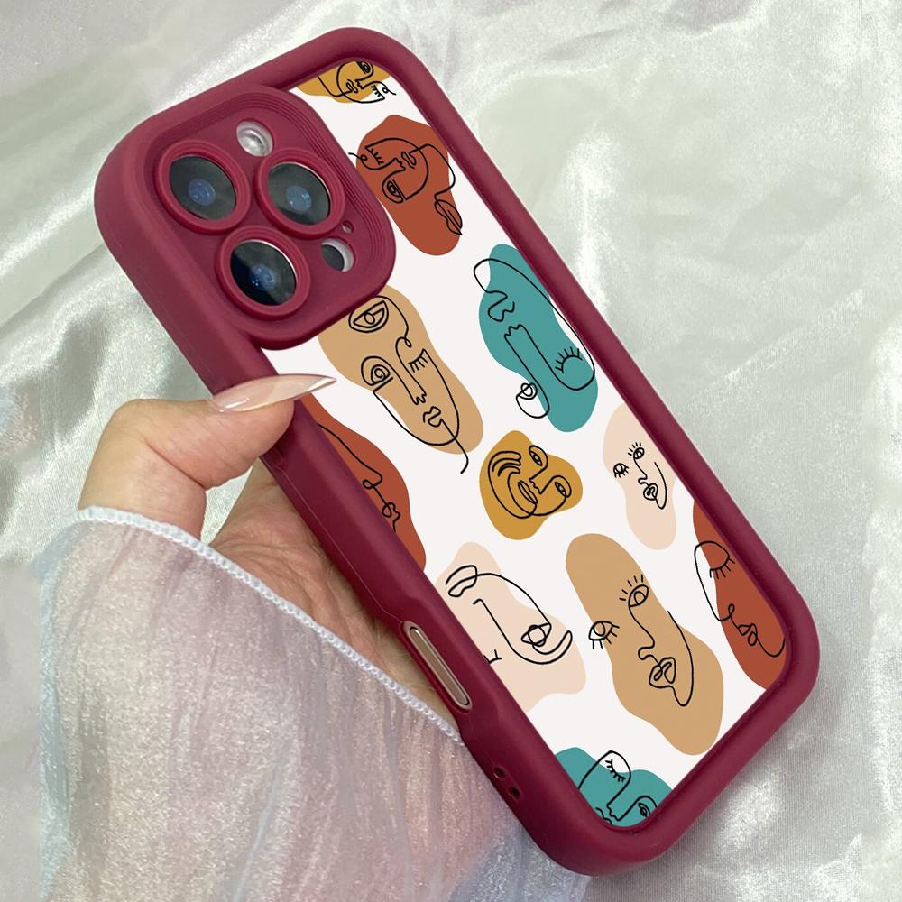 JT3 Abstract faces one line drawing Realme 14 15 Huawei P40 Honor 70 90 Infinix Tecno itel Motorola Google All Model Angel eyes Soft TPU Phone Case