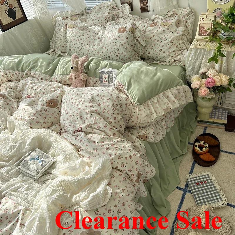 New Korean Princess Style Floral Ruffles Bedding Set Skin-Friendly Soft Duvet Cover Set Bed Sheet Or Bed Skirt Pillowcases