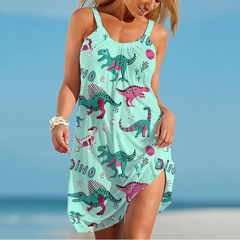 Sommer Neues Damen Trägerkleid Dinosaurier 3D Druck Damen Trägerkleid Modetrend Lässig Locker Damen Trägerkleid