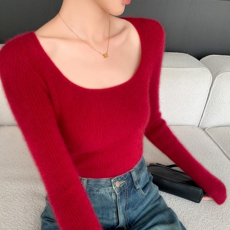 Women's 2025 Winter Slimming Cashmere Round Neck Sweater - Warm, Fitted, Knit Base Layer Top