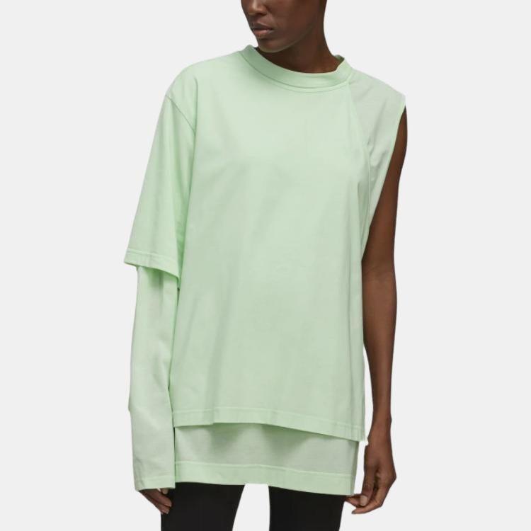 Y-3 Ss22 Solid Color Asymmetrical One Shoulder Layered Knit Long Sleeve T-Shirt Women Tops Green HG8551