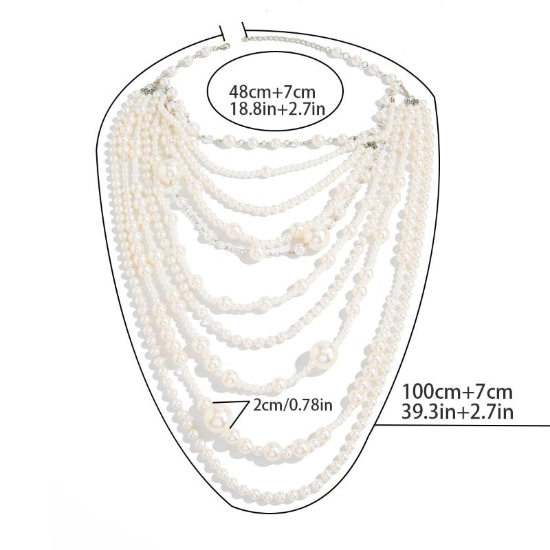 Retro Beaded Long Fringe Necklace Imitation Pearl Sweater Chain Stylish Elegant Women'S Jewelry Unisex Accessories Gift