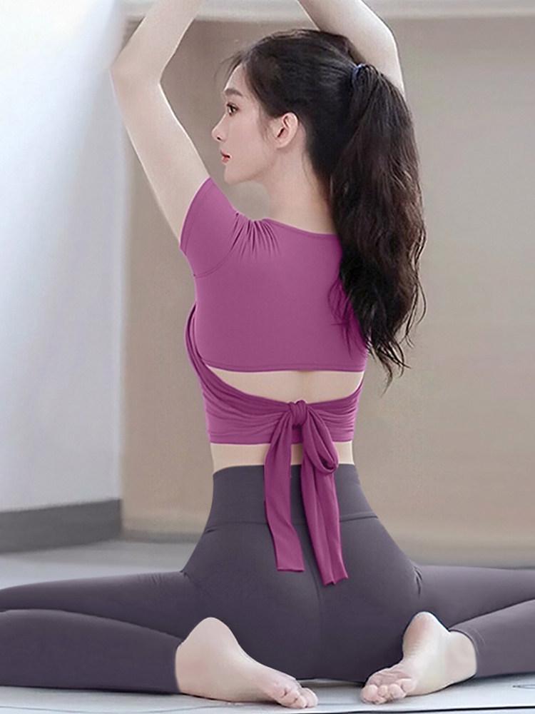 

Women s Quick-Dry Mesh Tie-Up Yoga Top - 2026 Short Sleeve Slim Fit for Pilates & Fitness M (100-120)