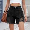 Damen Modische Sexy Einfarbig Gewaschene Denim Fransen Shorts