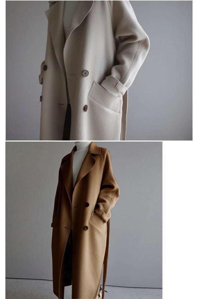 Korean Style Women's Long Tie-Waist Wool Coat