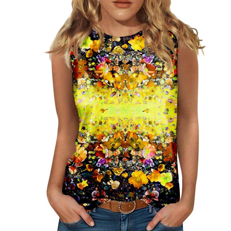 Floral Oil Painting 3D Print Tank Tops Women O-Neck Casual Vest Off Shoulder Y2k Elegant Sleeveless Top Camisole Woman Clothing
