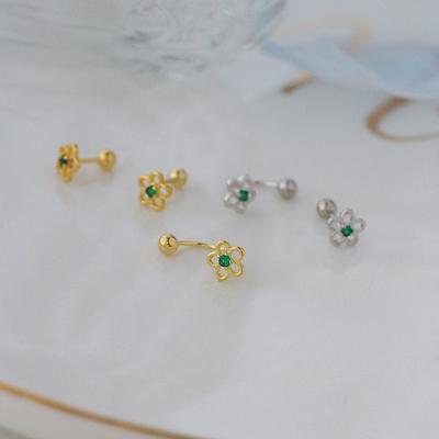 Screw Buckle Hollow Five-petal Flower Back Hanging Silver Earrings Sweet Small Fresh Summer Earrings for Women