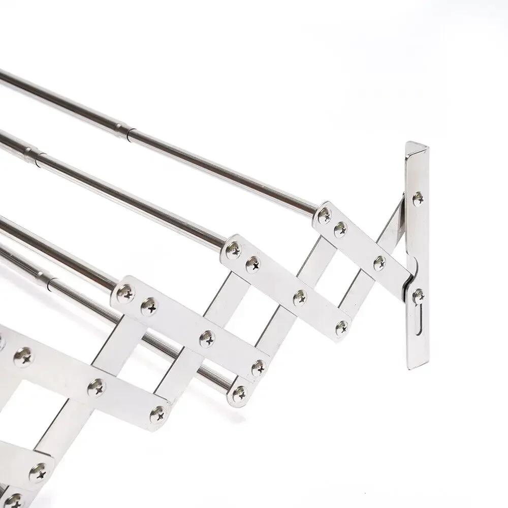 Wall Mounted Clothes Drying Rack Shelf Folding Dryer Hanger Stainless Steel Foldable, Drying Rack Wall w/5-Rods For Laundry Room